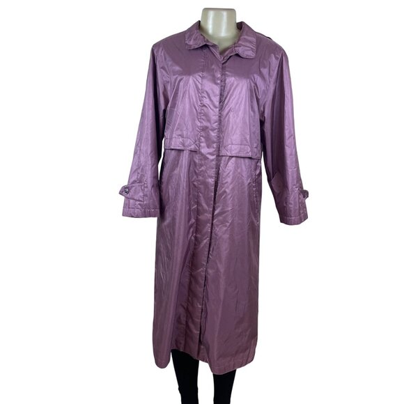 Fleet street Womens Lavender Nylon Long Hooded Coat Button Detail Size 8p - Picture 1 of 9